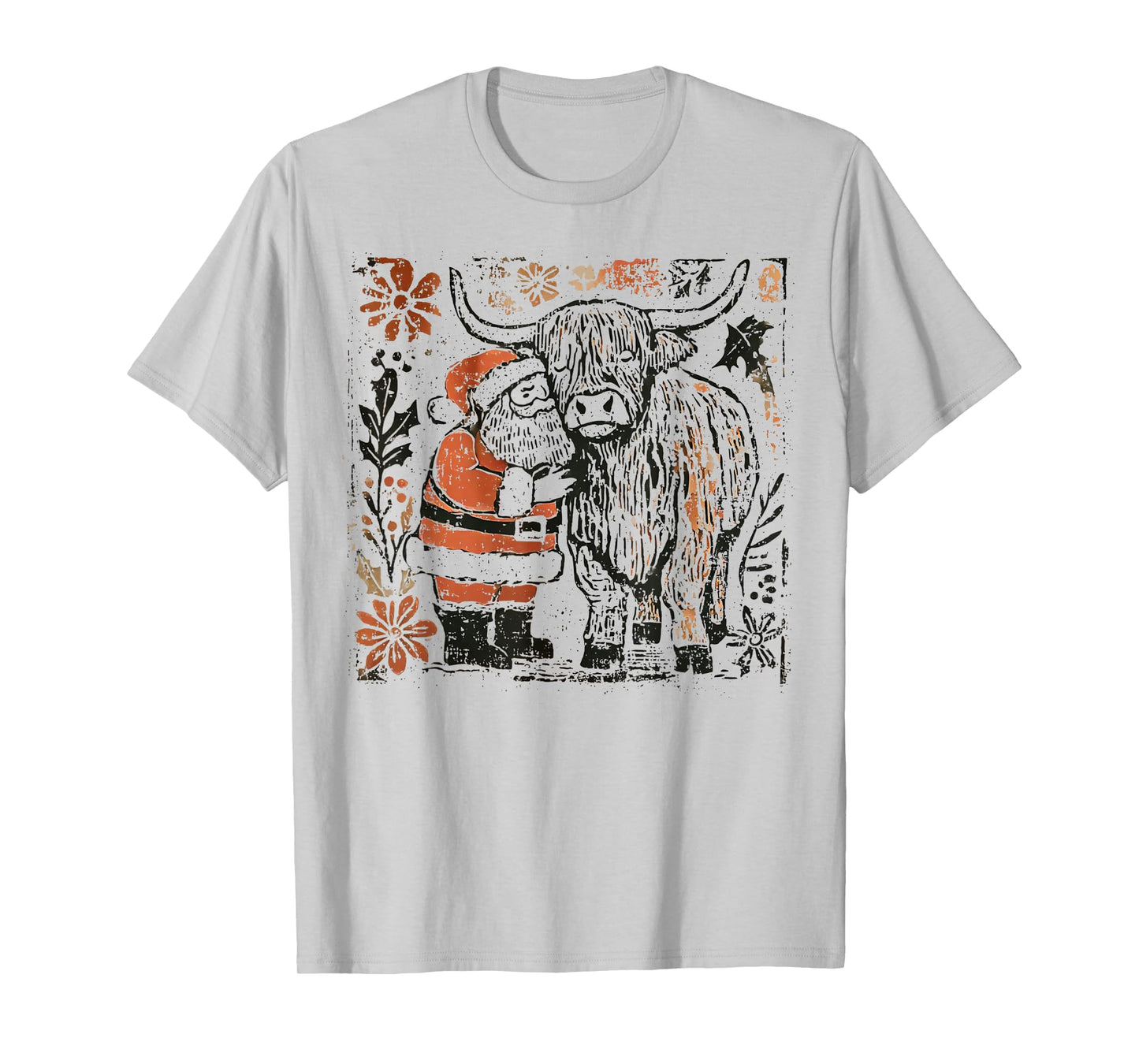 Vintage highlandcow Santa Christmas Boho Floral Western T-Shirt