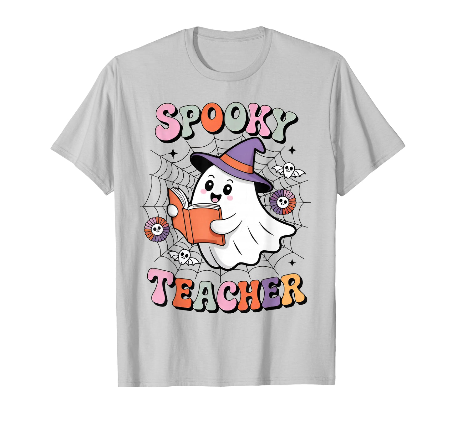 Groovy Spooky Season Teacher Halloween Retro Floral Ghost T-Shirt