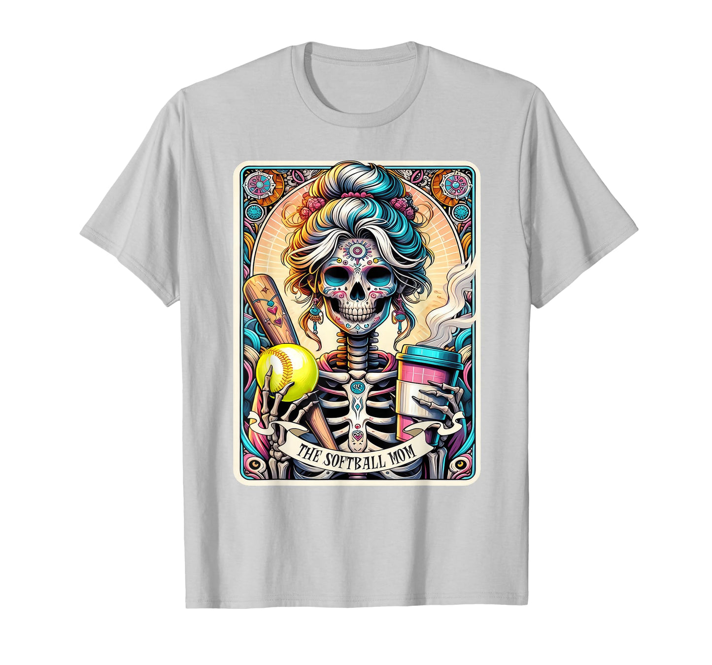 Softball Mom Tarot Card Skeleton Vintage Funny T-Shirt