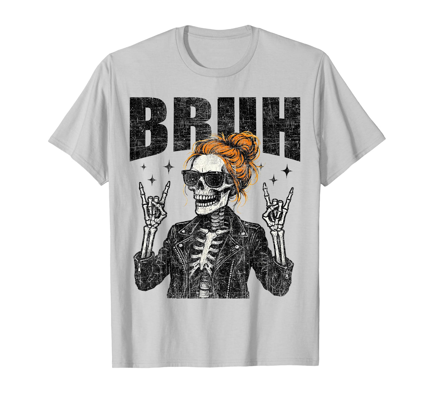 Bruh Spooky Rock Skeleton Halloween customes Women Girls T-Shirt