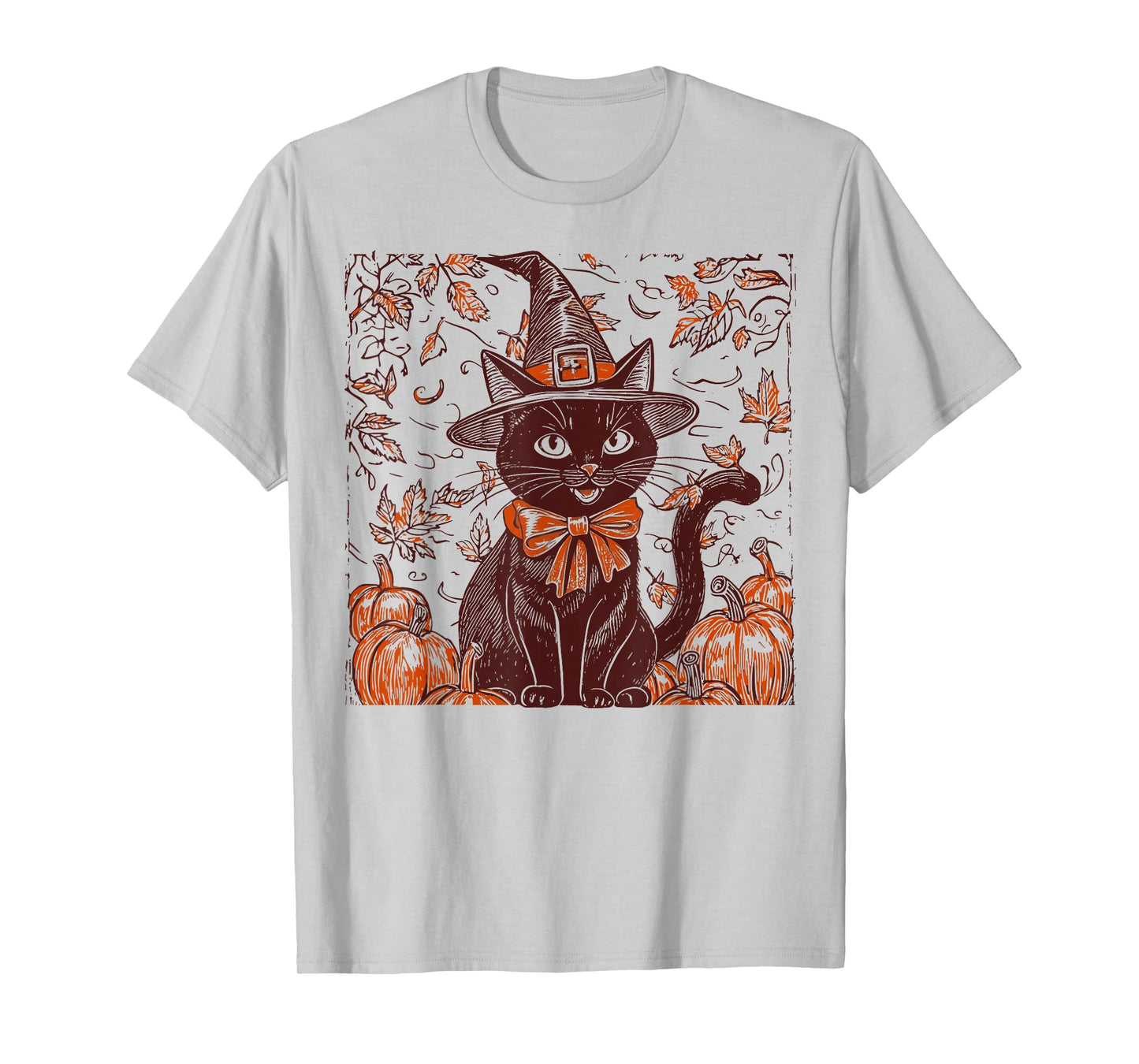 Vintage Halloween Black Cat Witch Hat Pumpkin Men Women Kid T-Shirt