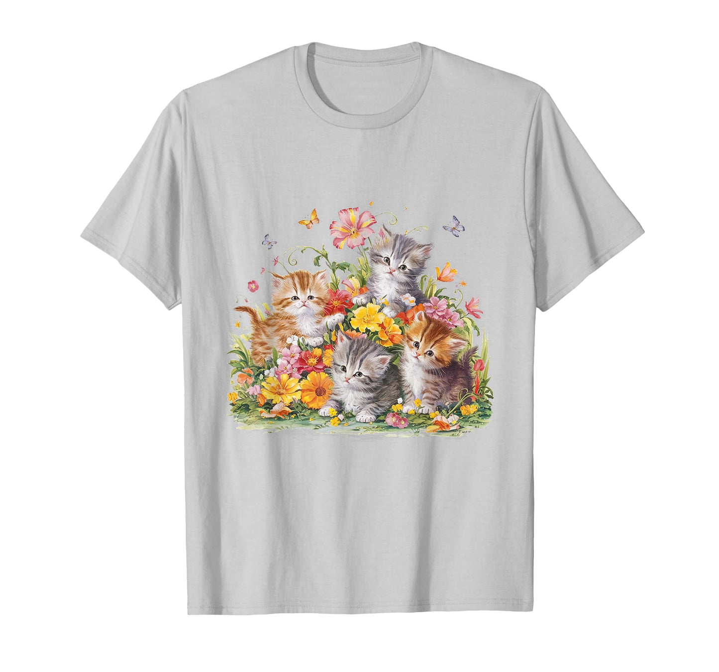 Floral Vintage Aesthetic Painted Kittens and Pressed Flower T-Shirt