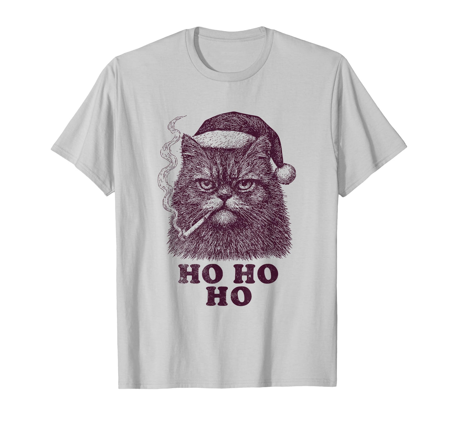 Funny Cat Smoking Santa Hat Ho Ho Ho Vintage T-Shirt