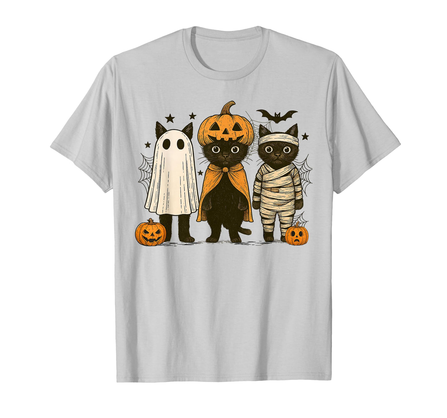 Retro Black Cat Scary Halloween Pumpkin Women Men Kids T-Shirt