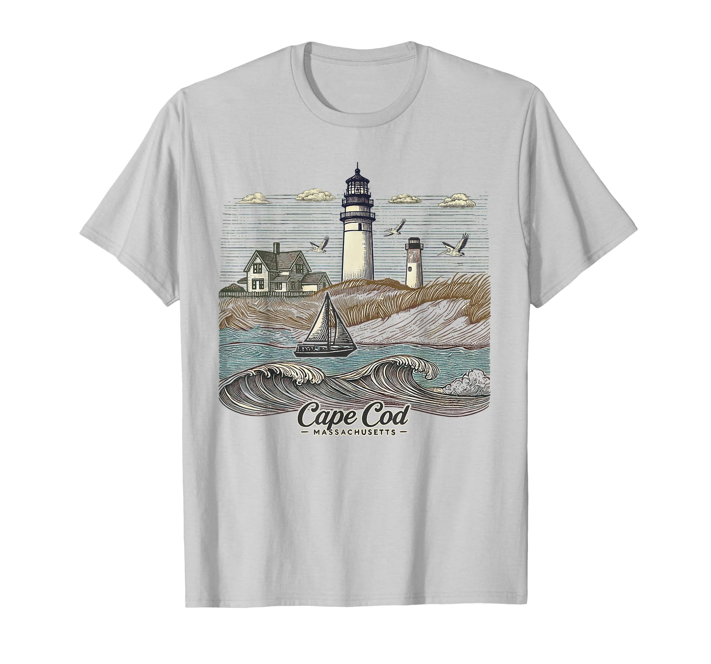 Vintage Cape Cod Massachusetts Nautical Lighthouse Seashore T-Shirt
