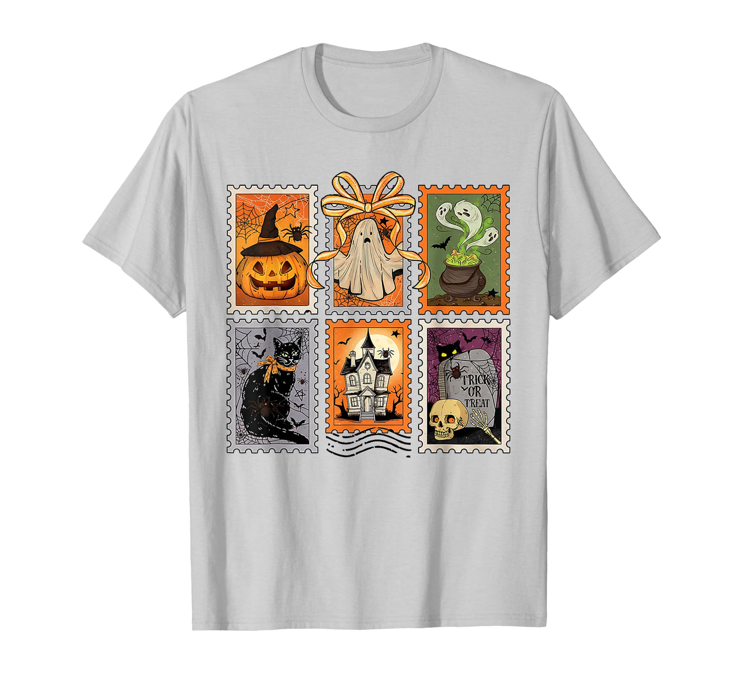Retro Halloween Stamp Icons Funny Halloween Cat Ghost Stamp T-Shirt