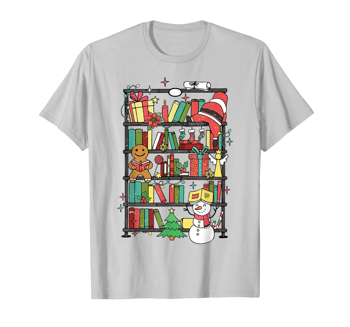 Cute Christmas Bookshelf Santa Reading Book Club Book Lover T-Shirt