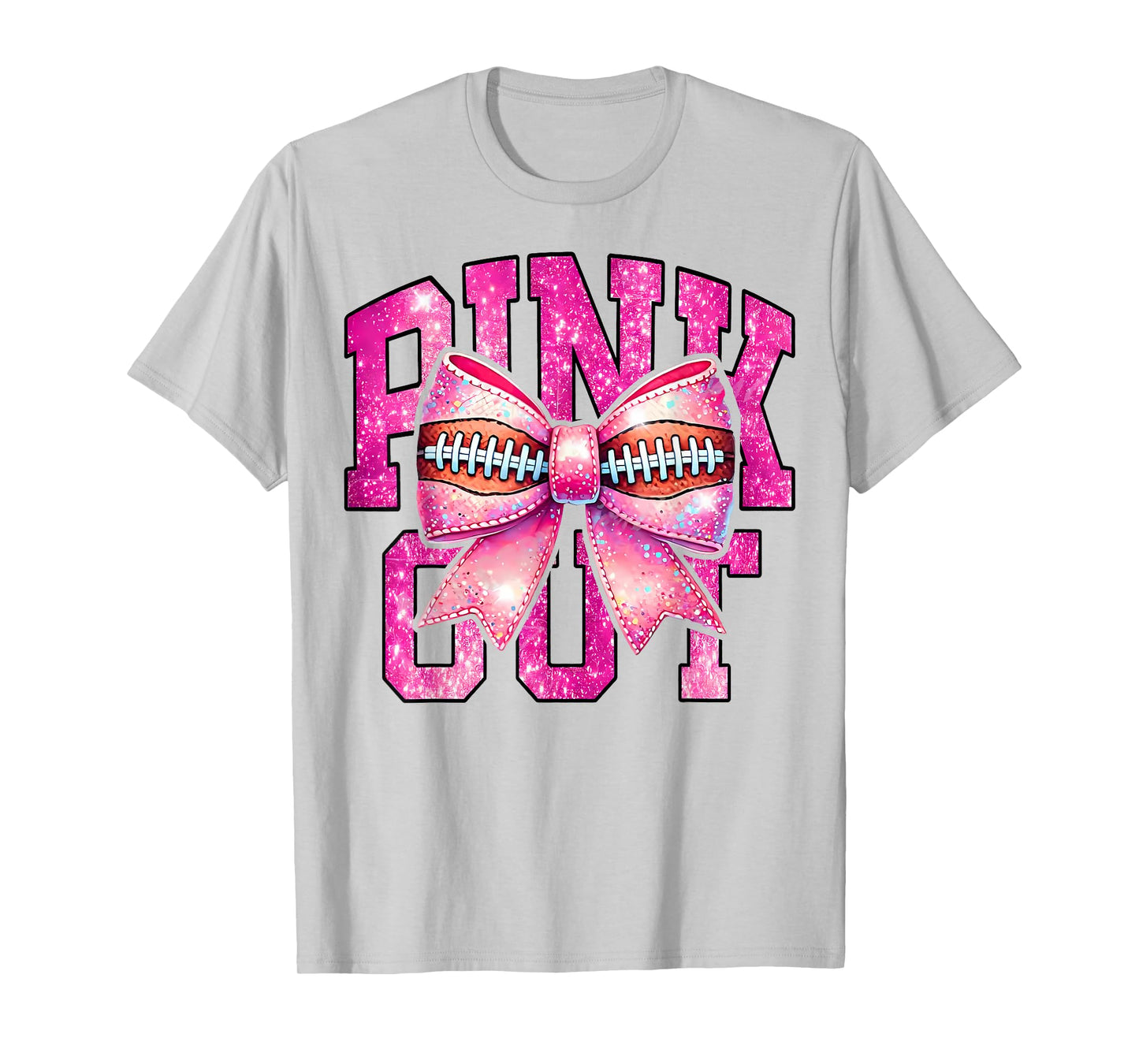 Pink Out Football Coquette Bow Tackle Breast Cancer Game Day T-Shirt