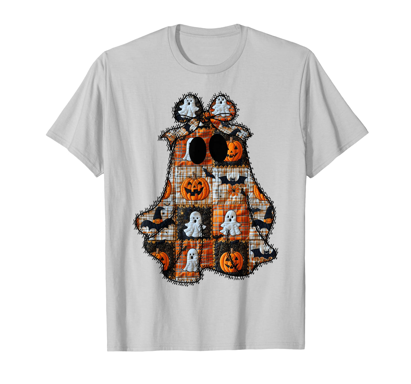Coquette Bow Patchwork Ghost Fall Halloween Girly Women T-Shirt