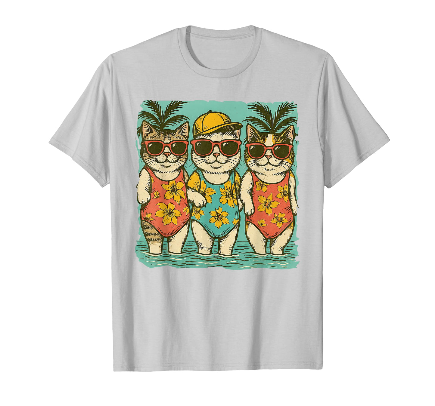Vintage Swimsuit Cat Funny Summer Vacation Girly Beach Trip T-Shirt