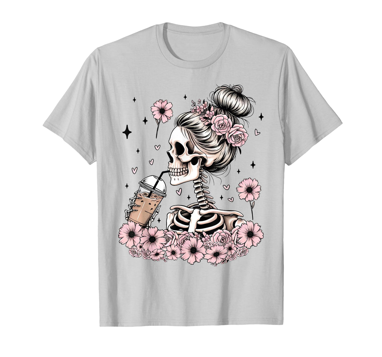 Skeleton Messy Bun Funny Costume Mom Women Halloween T-Shirt