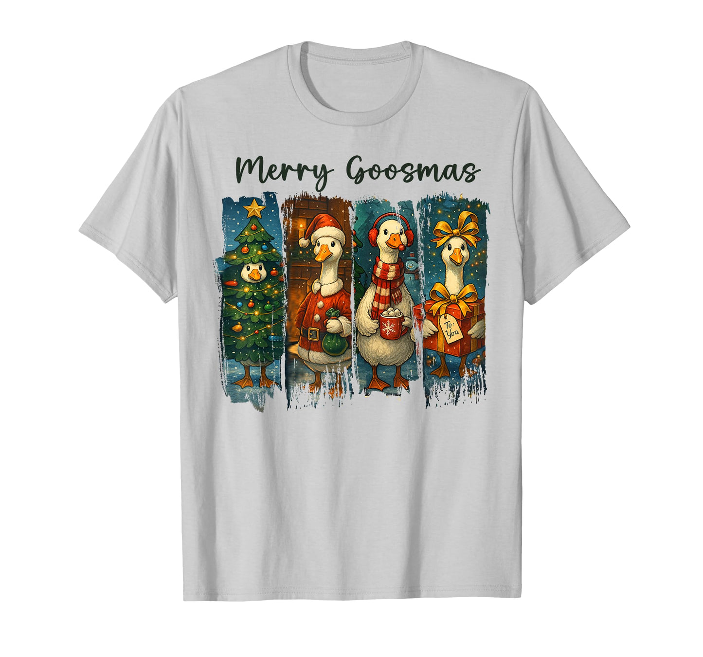 Retro Brushstroke Goose Christmas Merry Goosmas Xmas Goosey T-Shirt