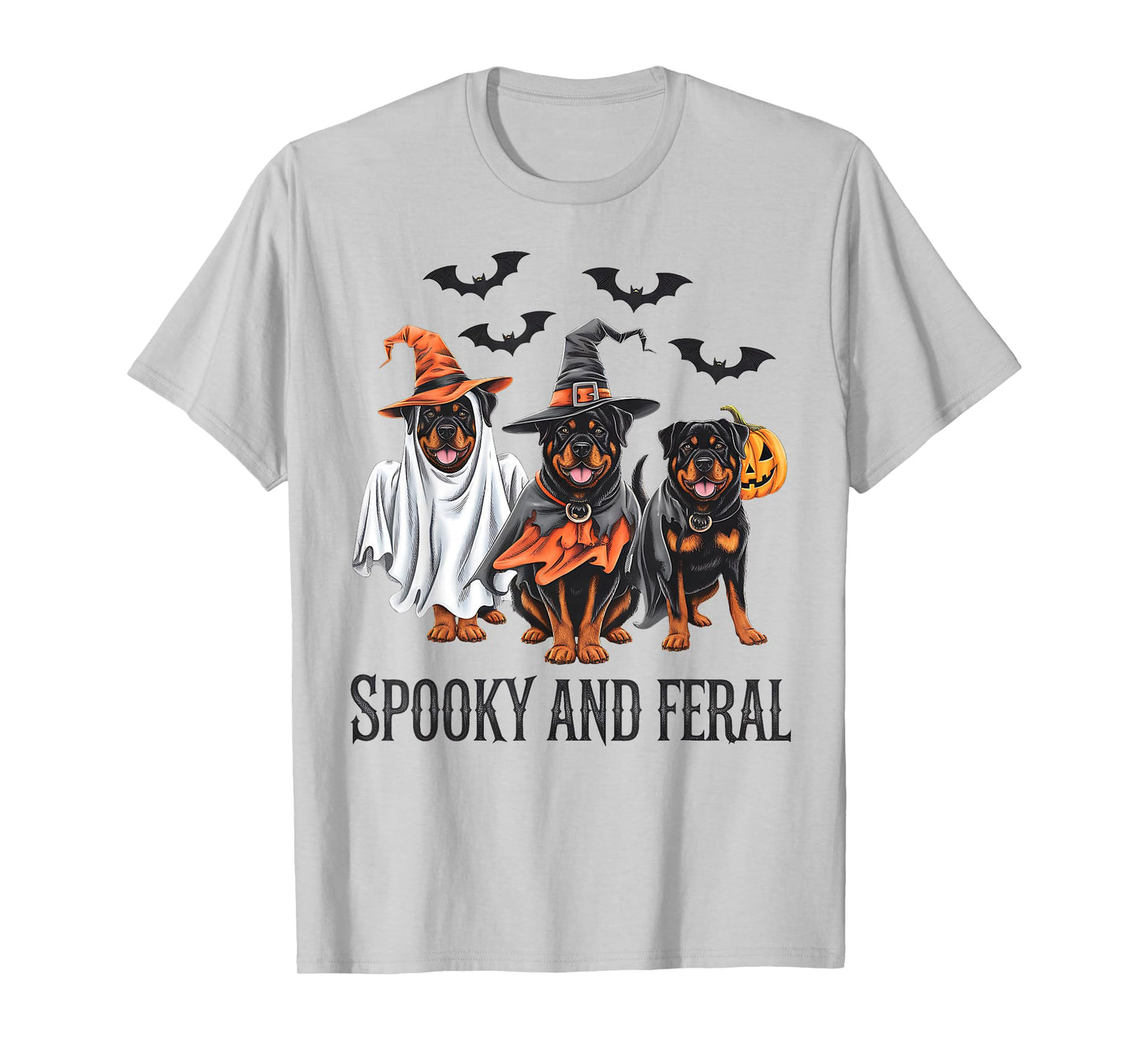 Rottweiler Halloween Spooky and Feral Dog Ghost Pumpkin T-Shirt