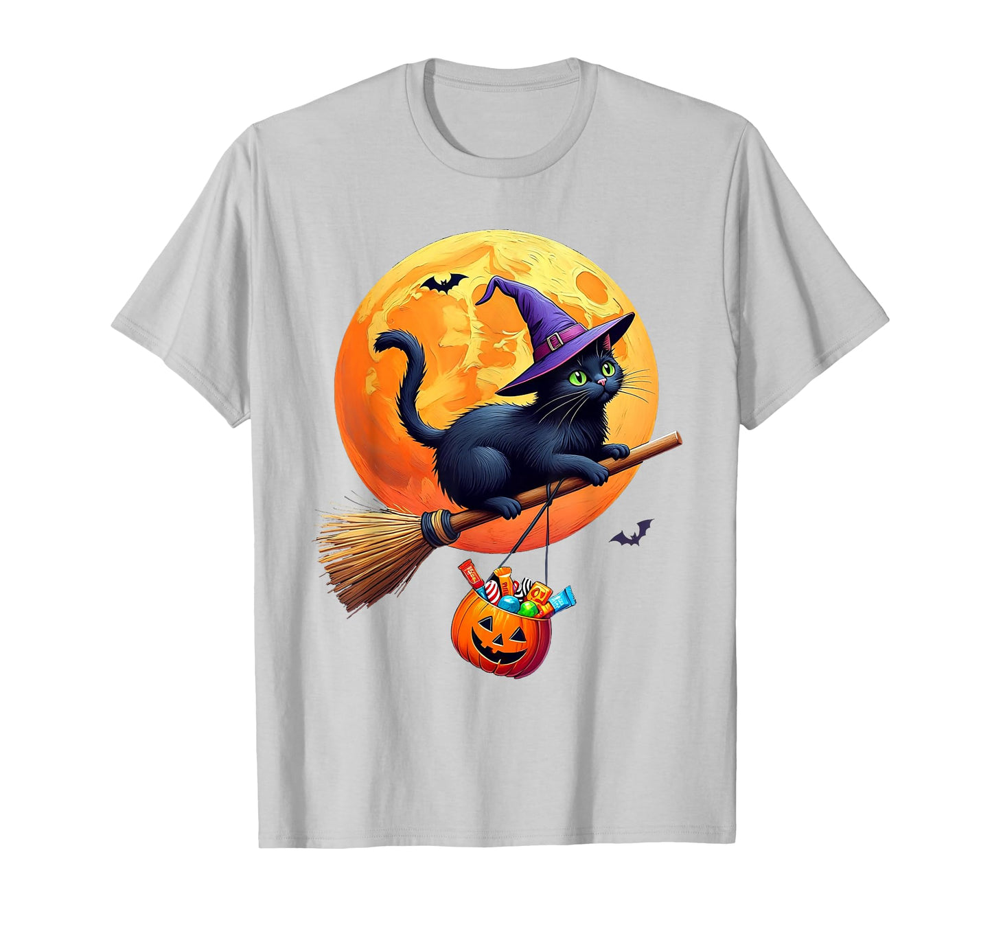 Cat Witch Hat Pumpkin Halloween Costume Men Women Kids T-Shirt