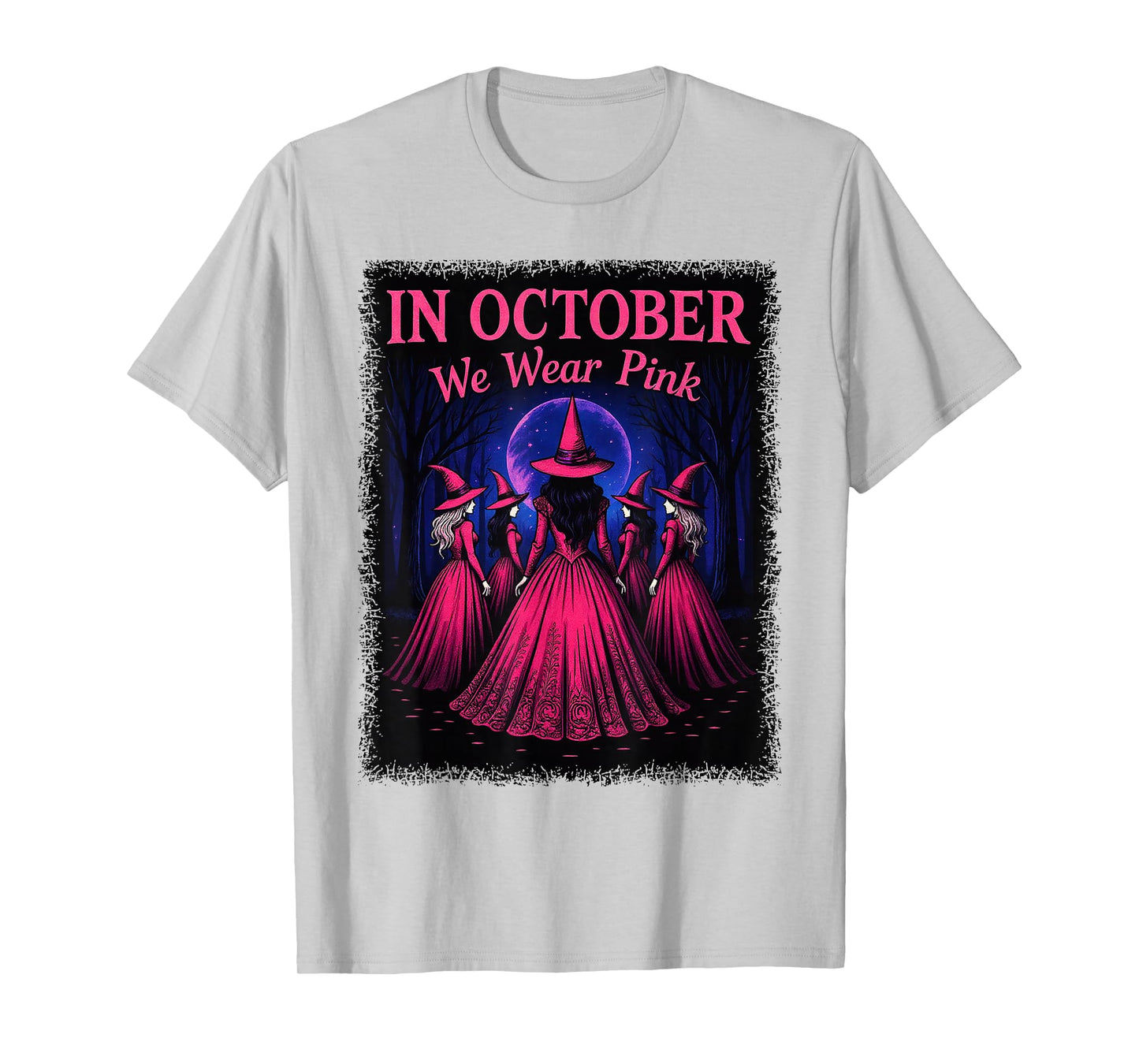 in October We Wear Pink Witches Halloween Costume Women Gift T-Shirt
