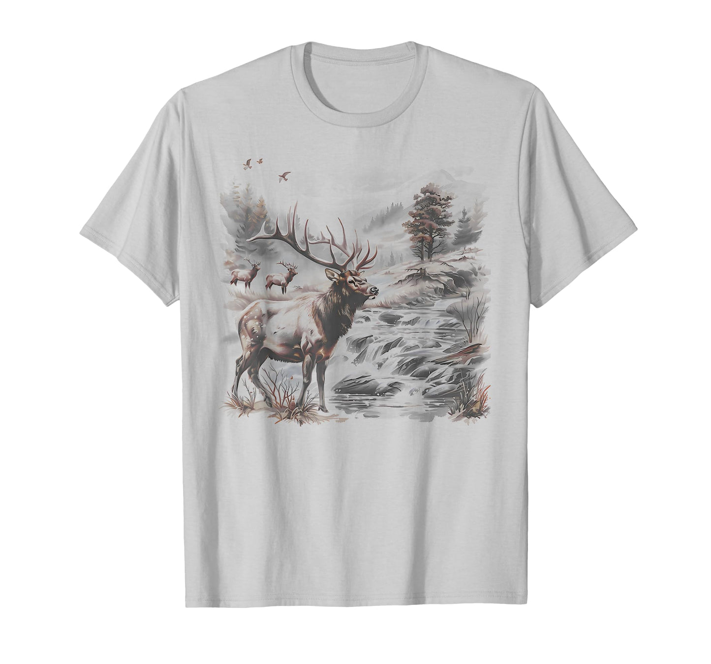 Vintage Bull Elk Deer Buck Wilderness Scene Elk Nature Kids T-Shirt
