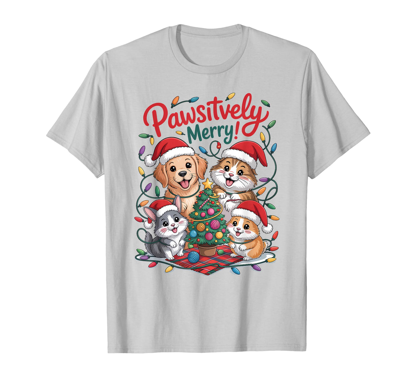 Pawsitively Merry Cute Holiday Dog Cat Rabbit Hampster T-Shirt