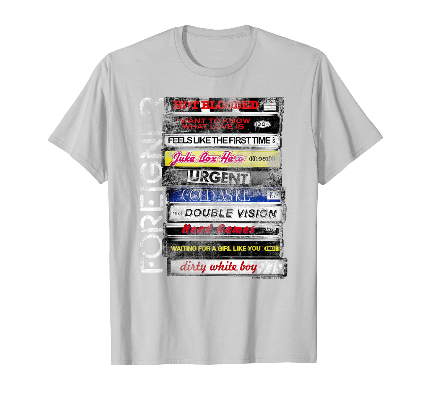 Foreigner Classic Hits Cassette Boxes Stacked Distressed T-Shirt
