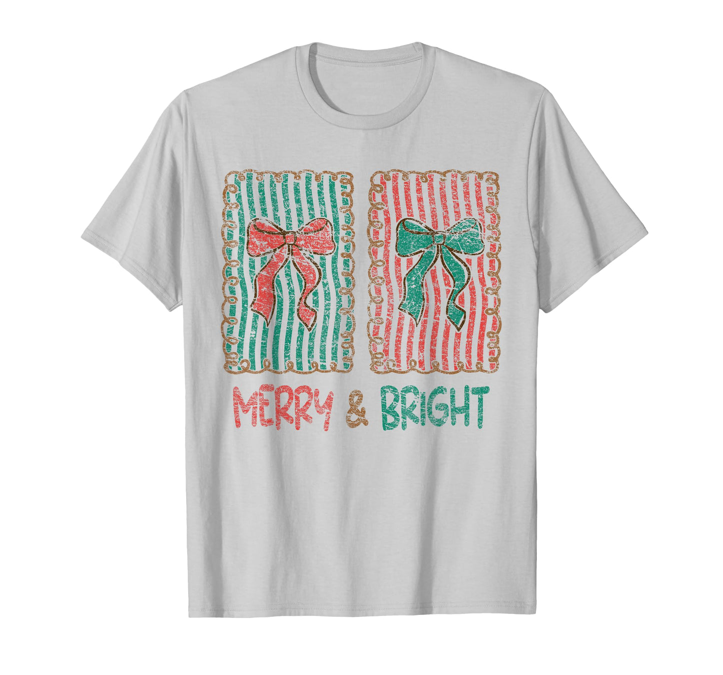 Merry & Bright Coquette Bow Christmas Xmas Pajamas Holiday T-Shirt