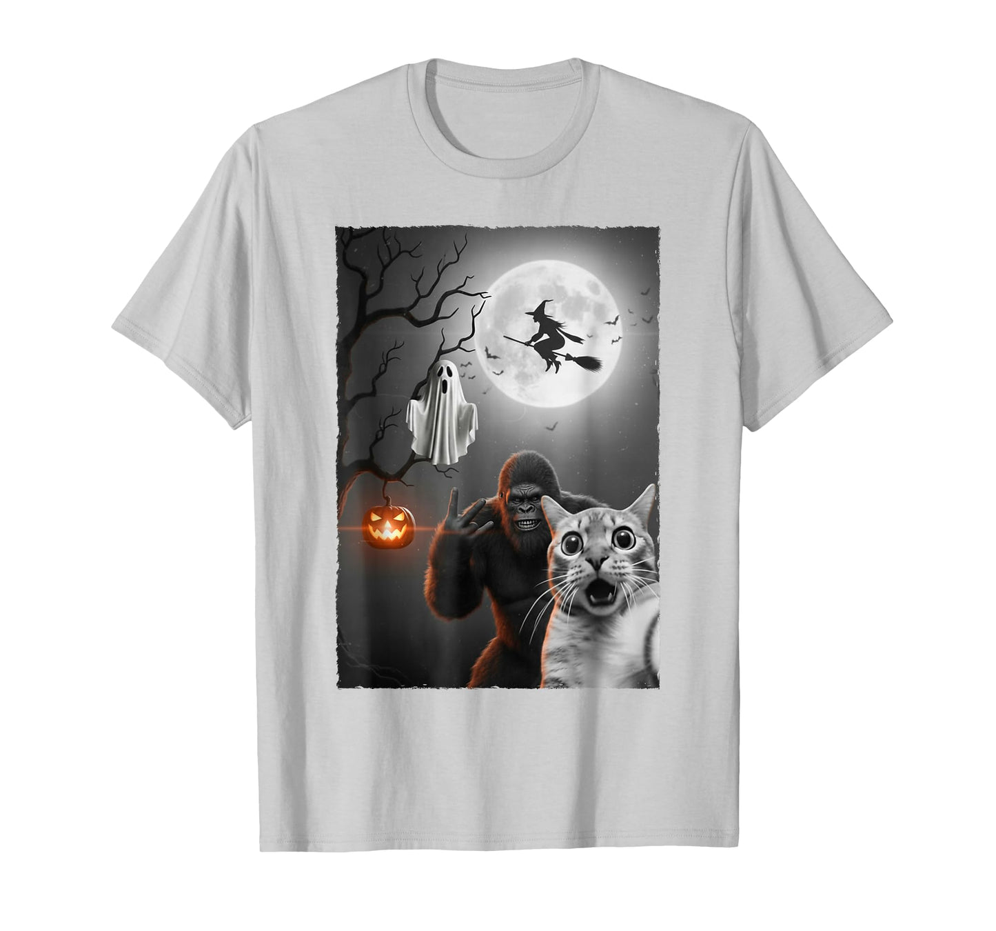 Vintage Spooky Cat Ghost Bigfoot Witch Halloween Costume T-Shirt