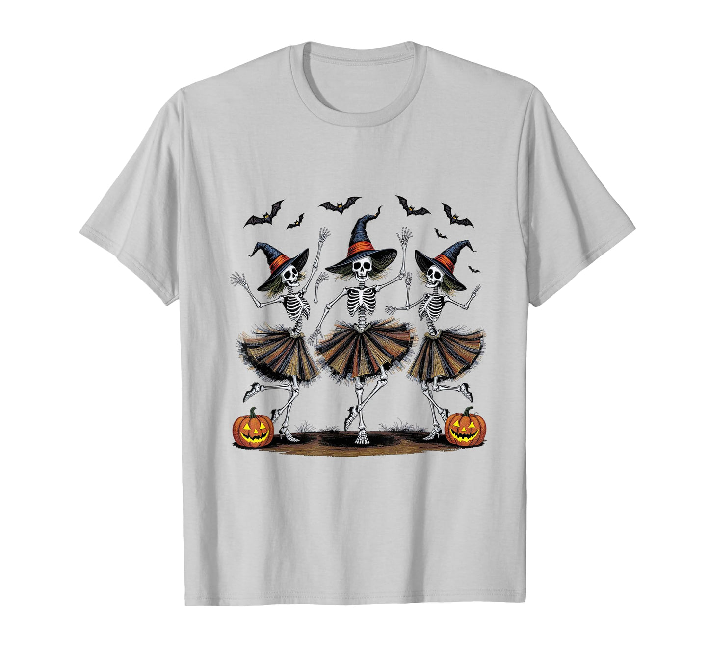 Dancing Skeleton Witches Funny Spooky Halloween T-Shirt