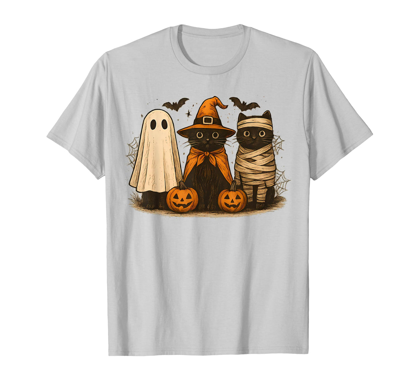 Retro Cute Black Cat Witch Scary Halloween Pumpkin Costume T-Shirt