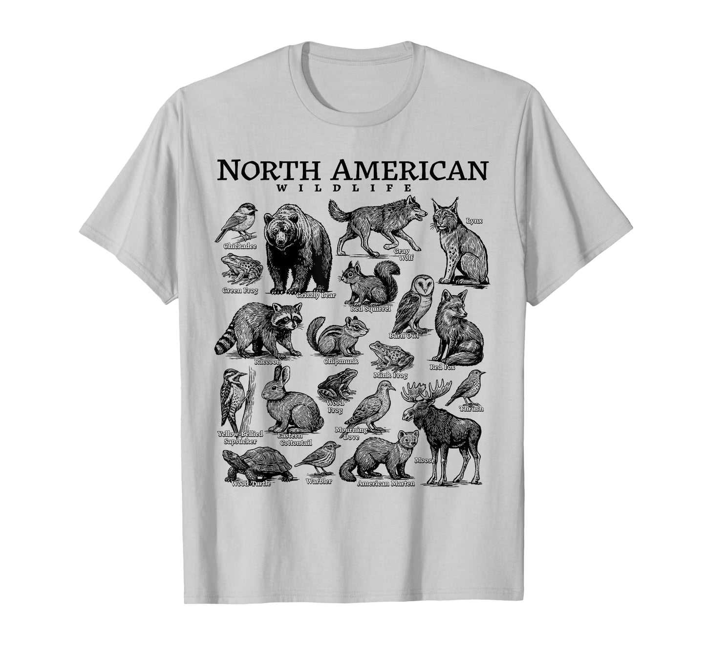 North American Wildlife Nature Camping USA Animal Guide T-Shirt
