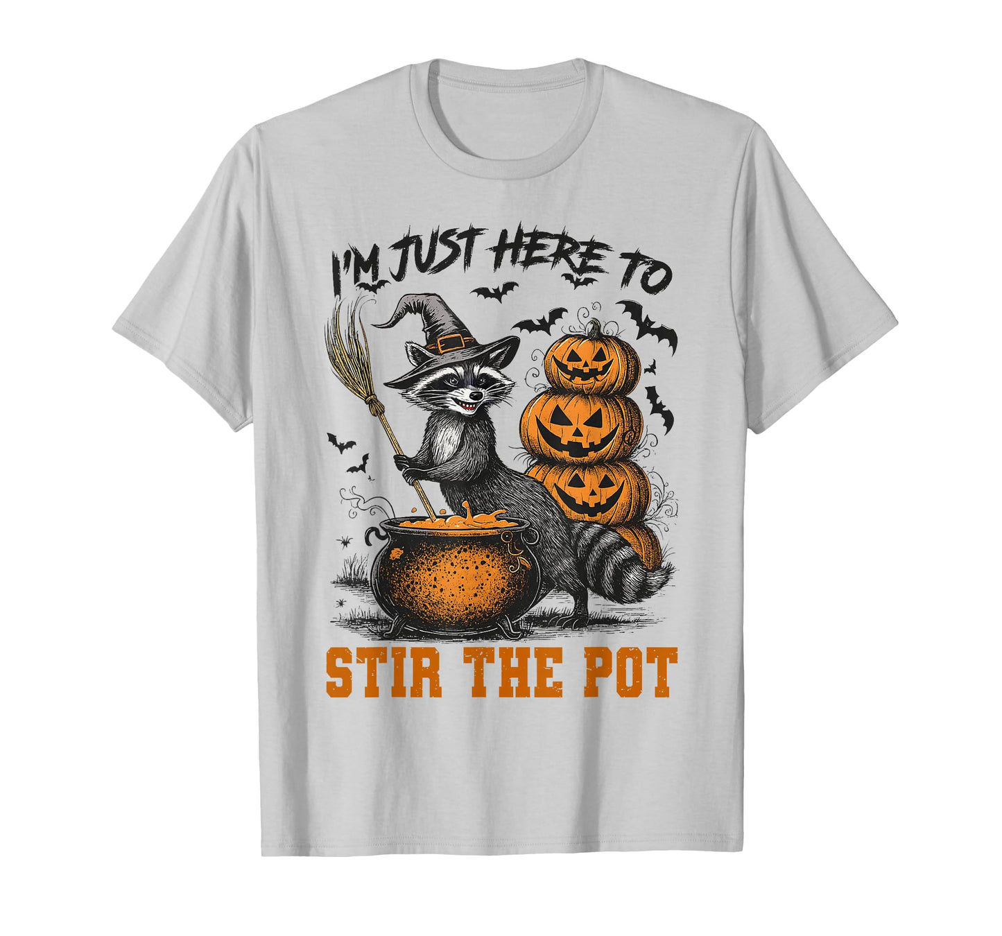 Raccoon Witch I'm Just Here to Stir The Pot Spooky Halloween T-Shirt