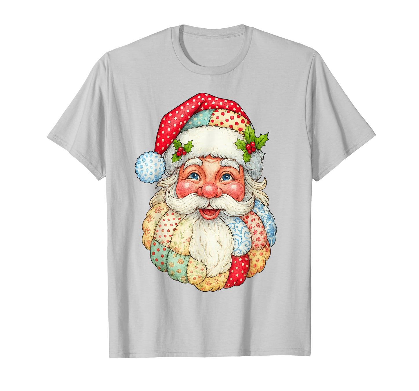 Cute Patchwork Santa Claus Christmas Xmas Men Women Kid Gift T-Shirt