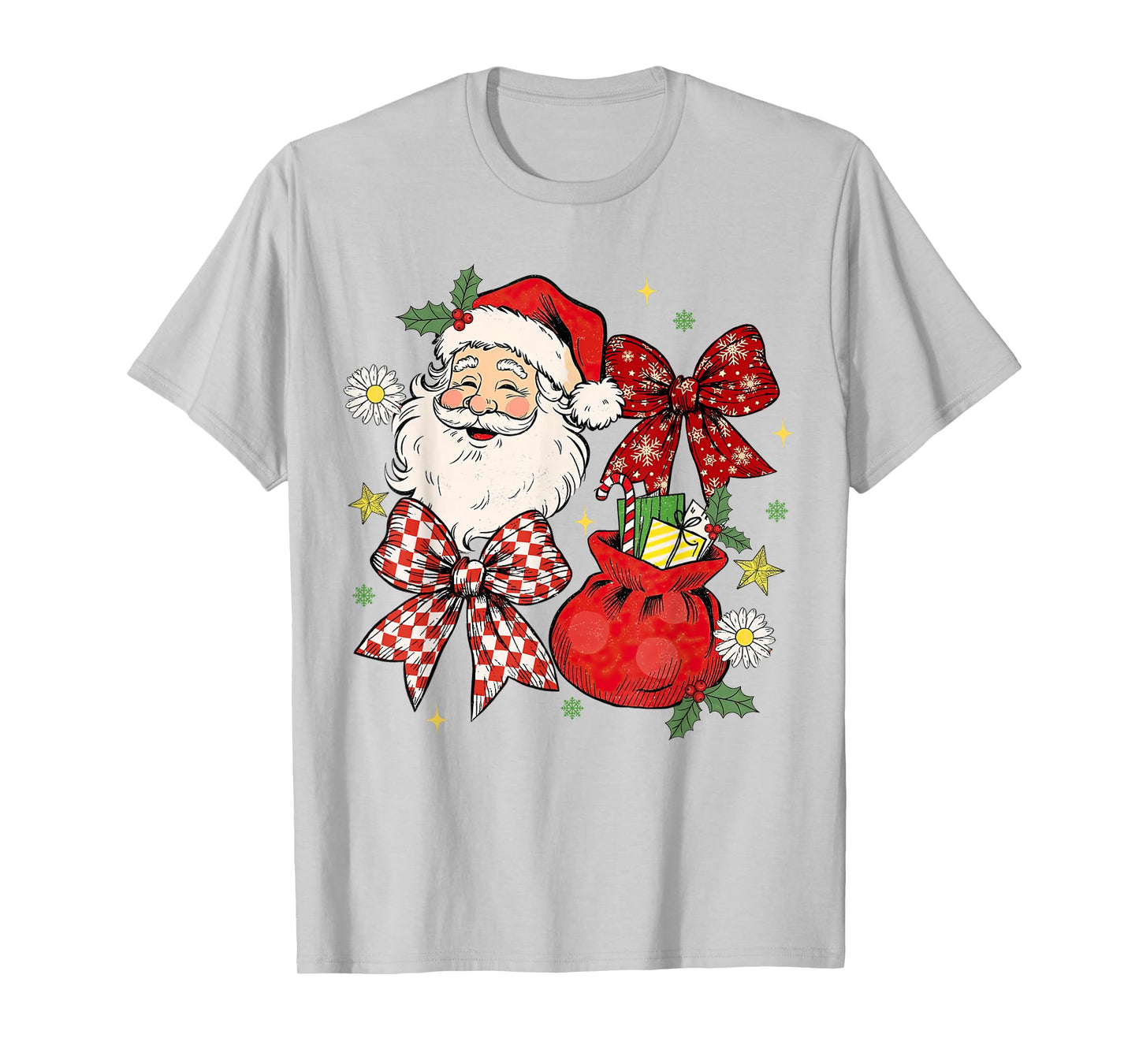 Coquette Bow Christmas Santa Claus Xmas Holiday Women Girls T-Shirt