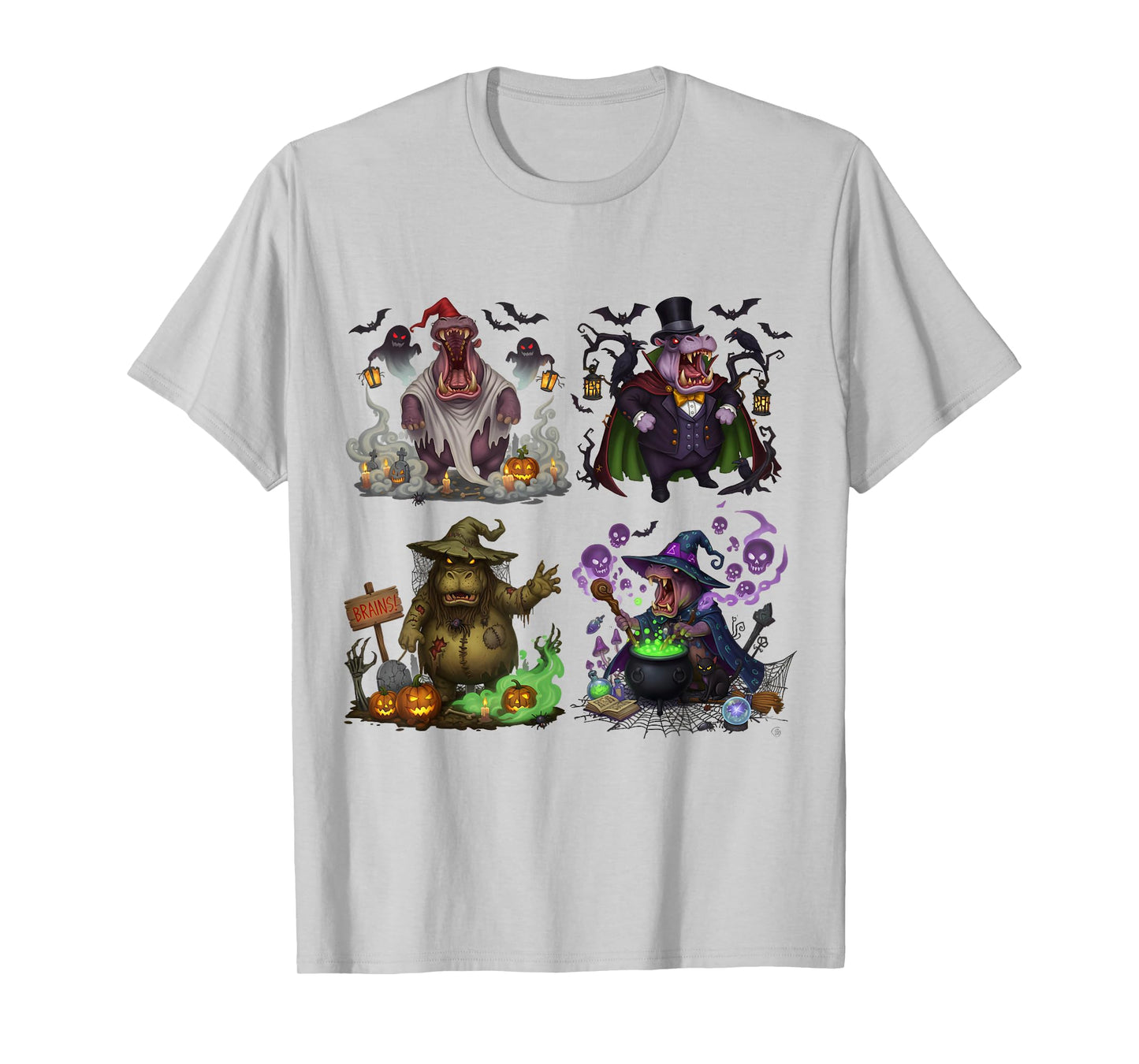 Hippo Spooky Vampire Witch Boo Zombie Cute Halloween Boys T-Shirt