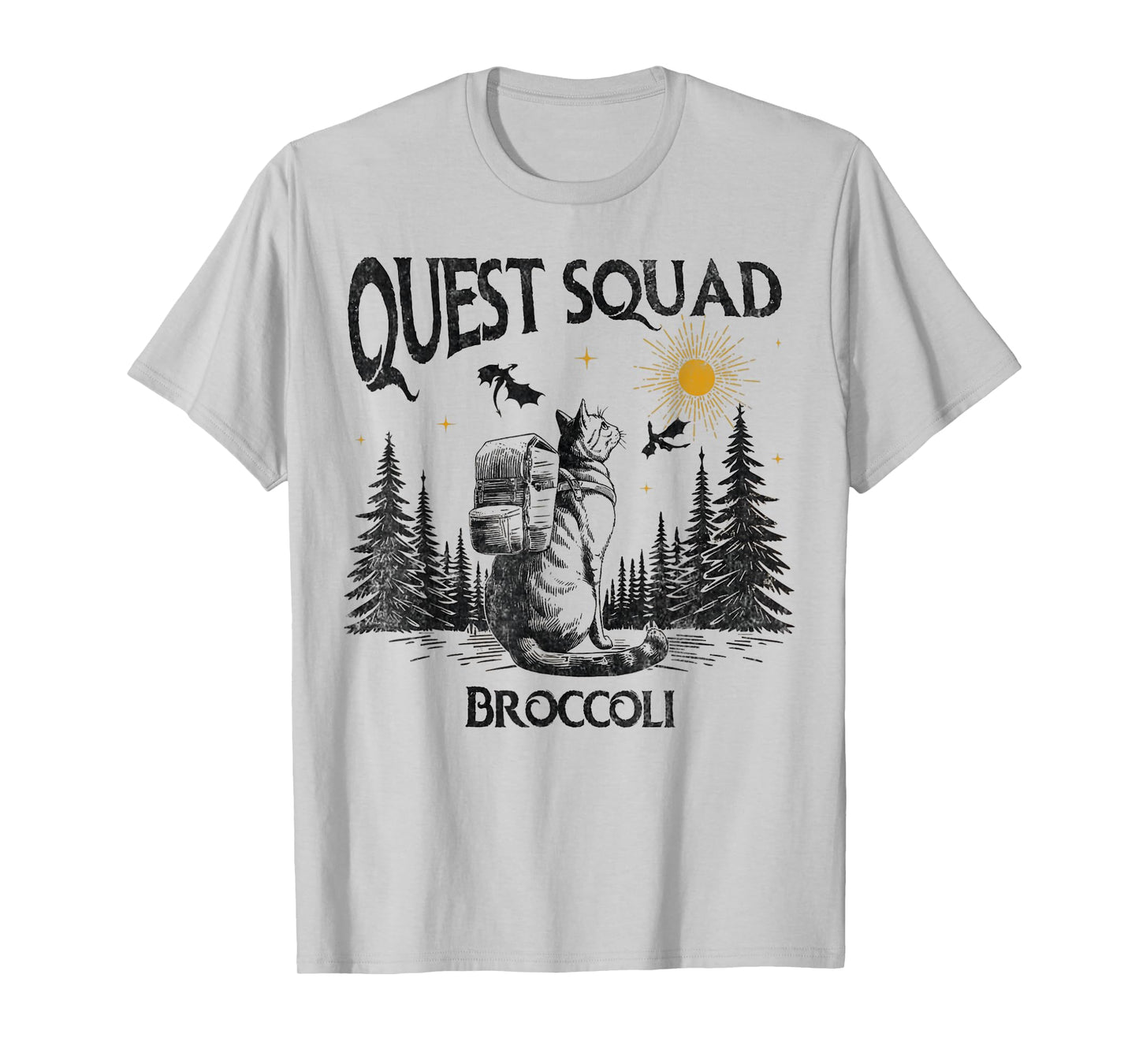 Quest Fantasy Squad Broccoli Funny Cat Vintage Men Women T-Shirt