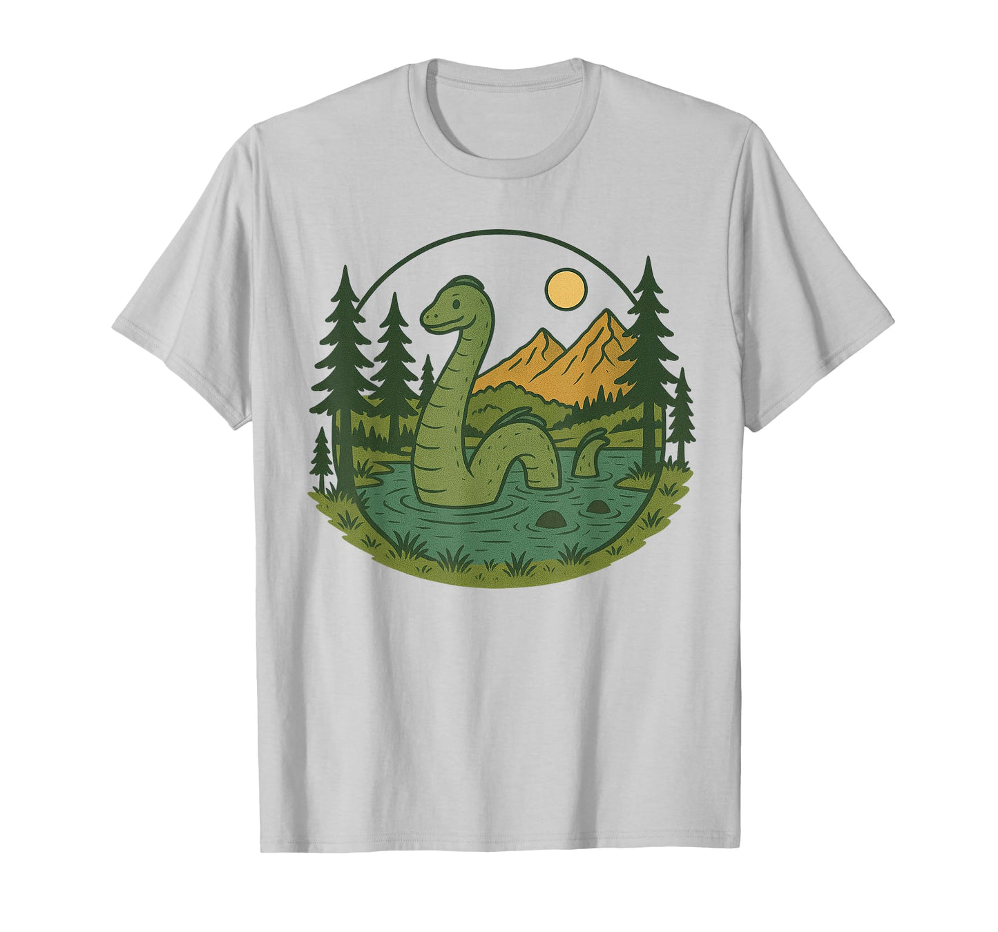 Loch Ness Monster with Trees and Mountains Vintage Nessie T-Shirt