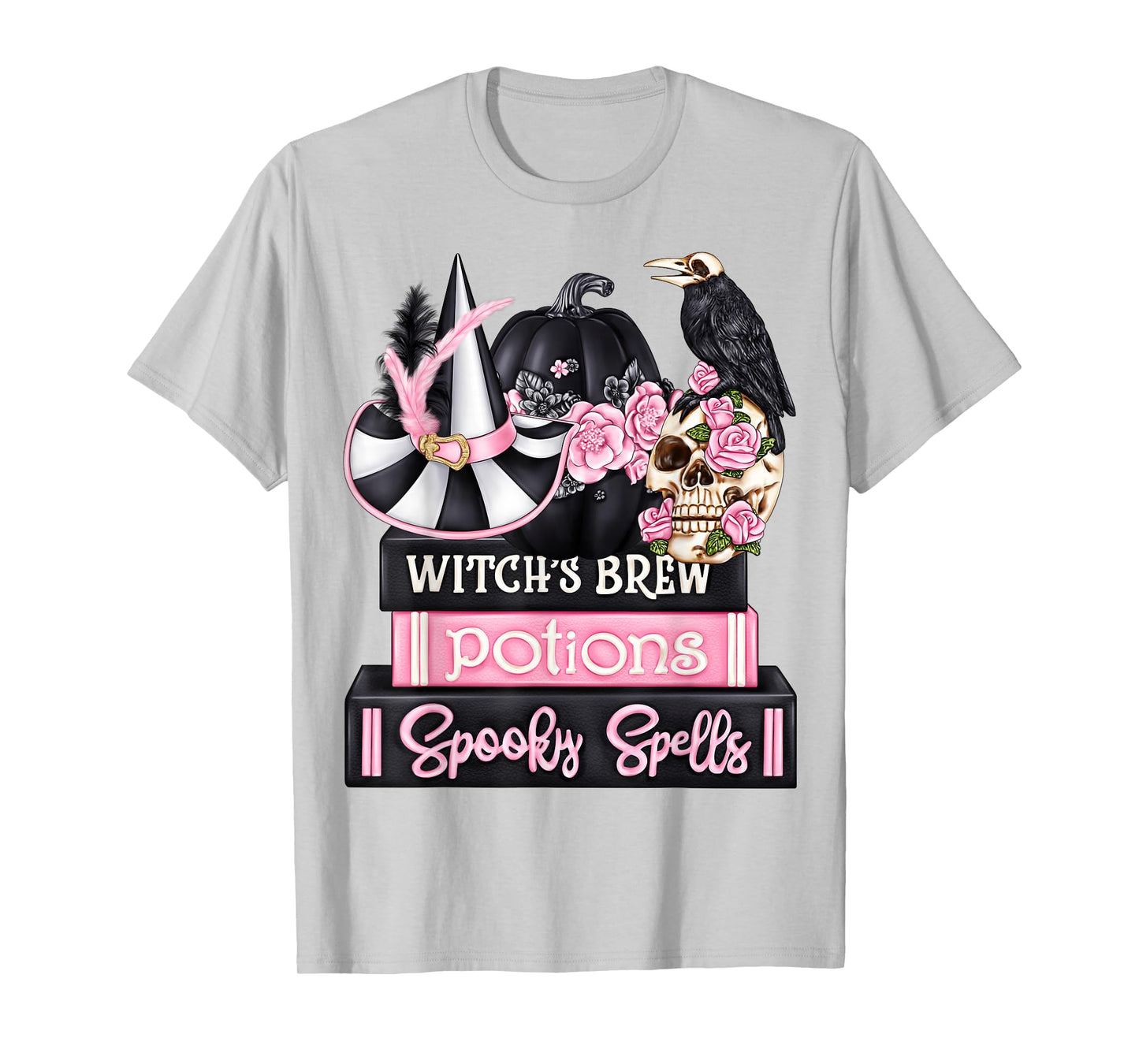 Happy Halloween Pink October Witch Book Pumpkin Fall Women T-Shirt