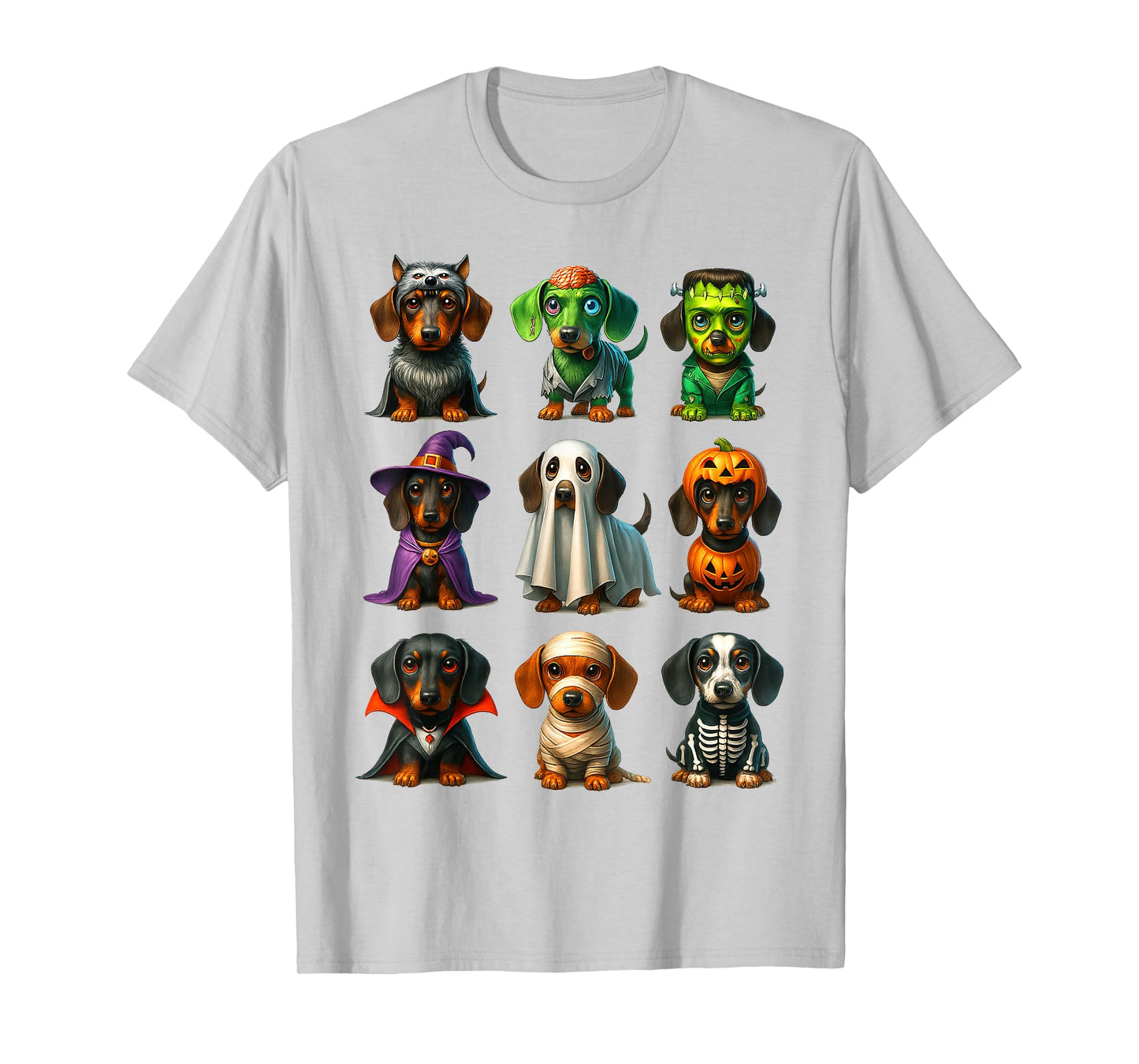 Cute Dachshund Dogs Witch Pumpkin Skeleton Costume Halloween T-Shirt