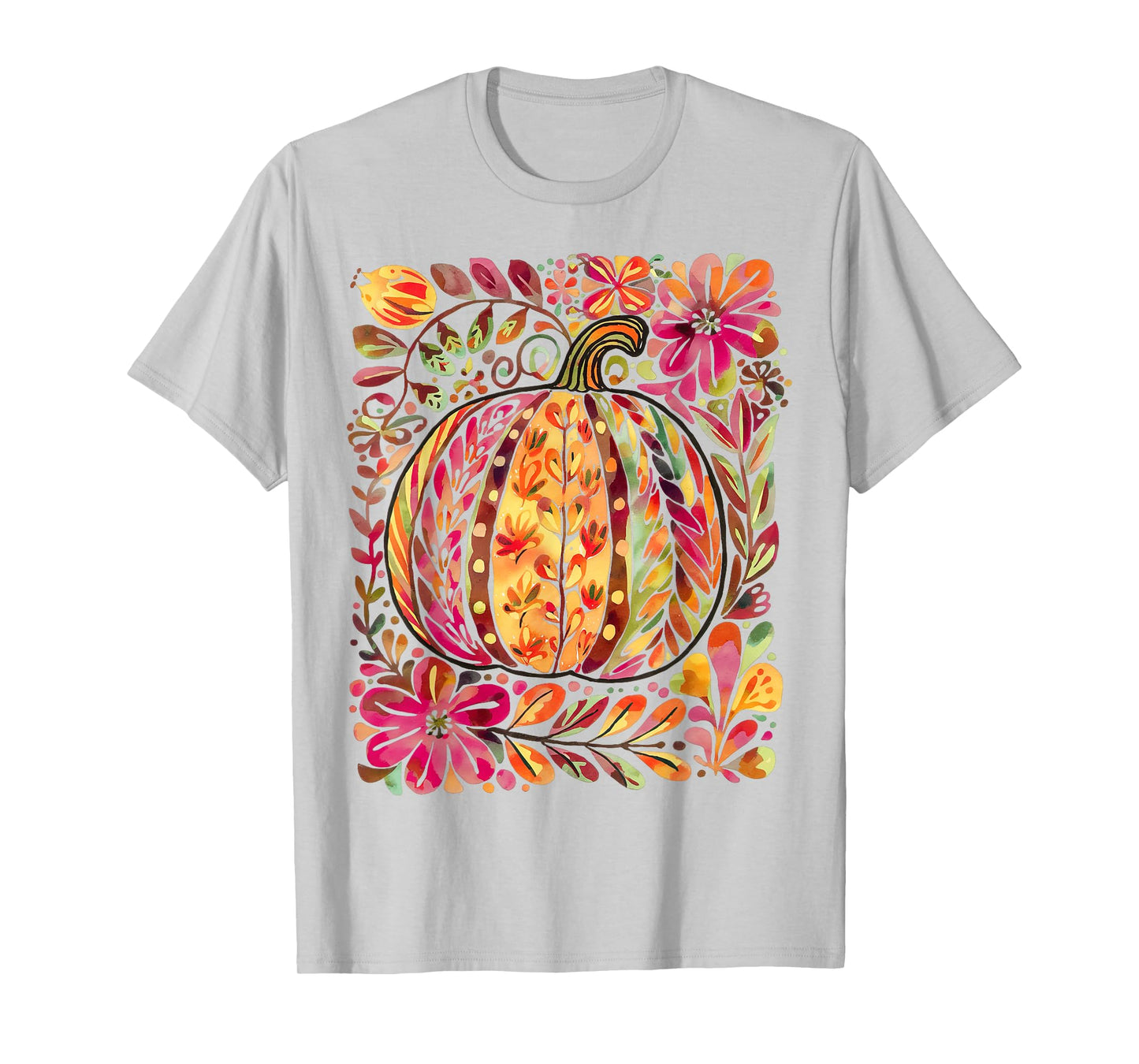 Boho Floral Pumpkin Preppy Shirt Watercolor Fall Flowers T-Shirt
