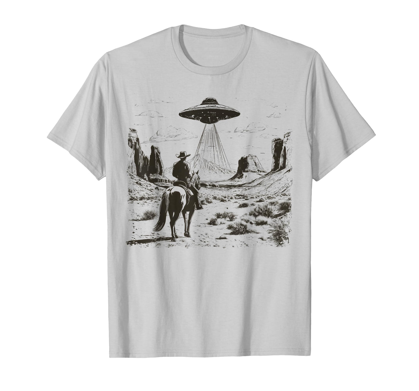 Vintage Rodeo Cowboy Western Country Space Ship UFO Alien T-Shirt