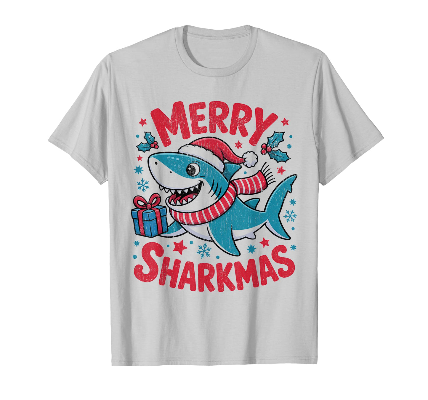 Merry Sharkmas Funny Shark Santa Hat Ugly Christmas Sweater T-Shirt