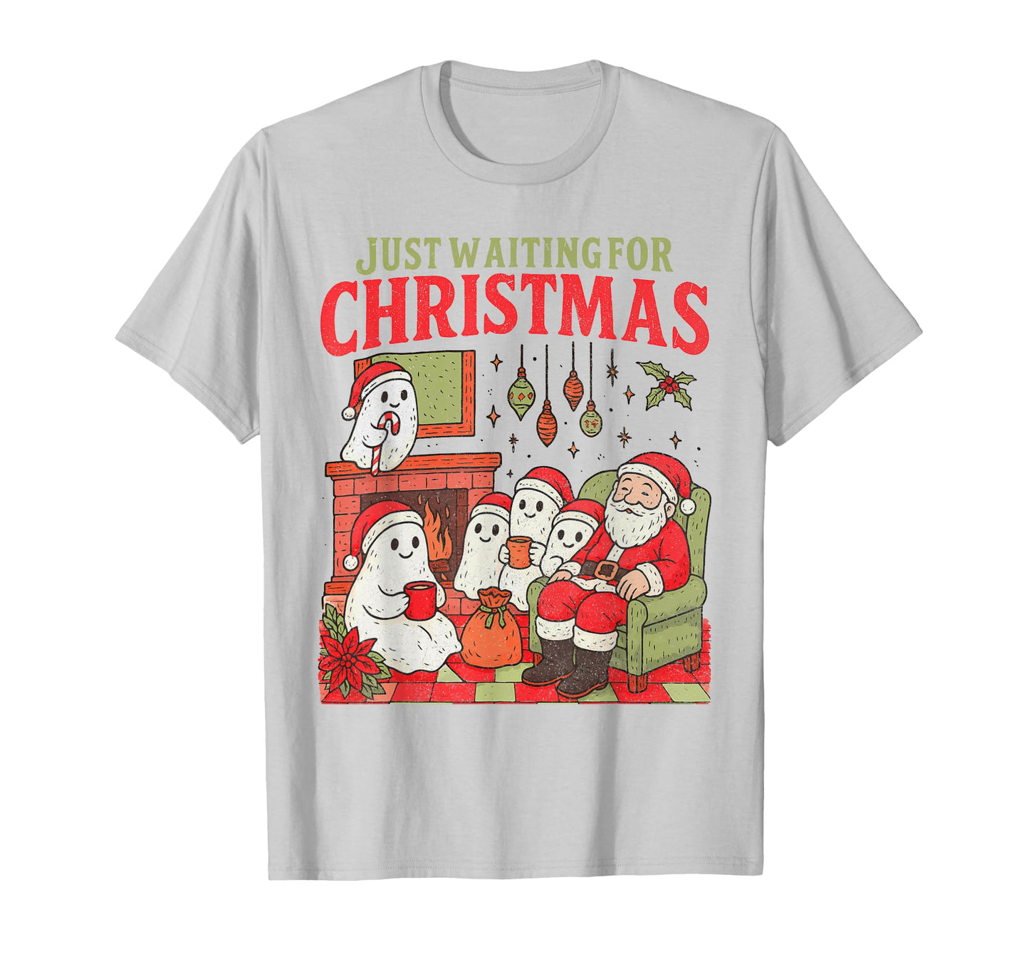 Just Waiting for Christmas Santa Claus Ghost Men Women Kids T-Shirt