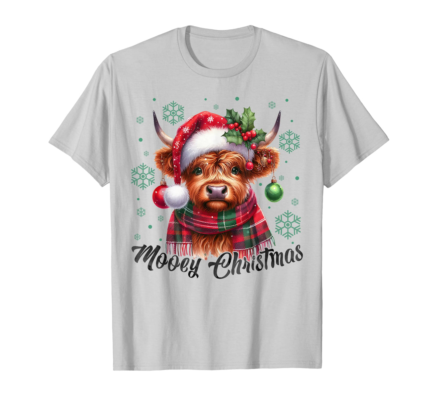 Mooey Christmas Highland Cow Christmas Lights Cow Lovers T-Shirt