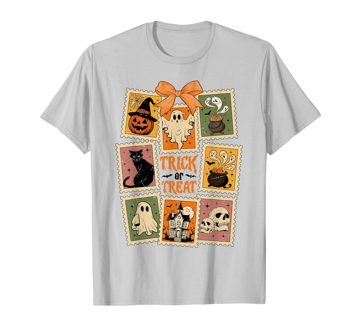 Retro Ghost Pumpkin Stamps Happy Halloween Costume Day Kids T-Shirt