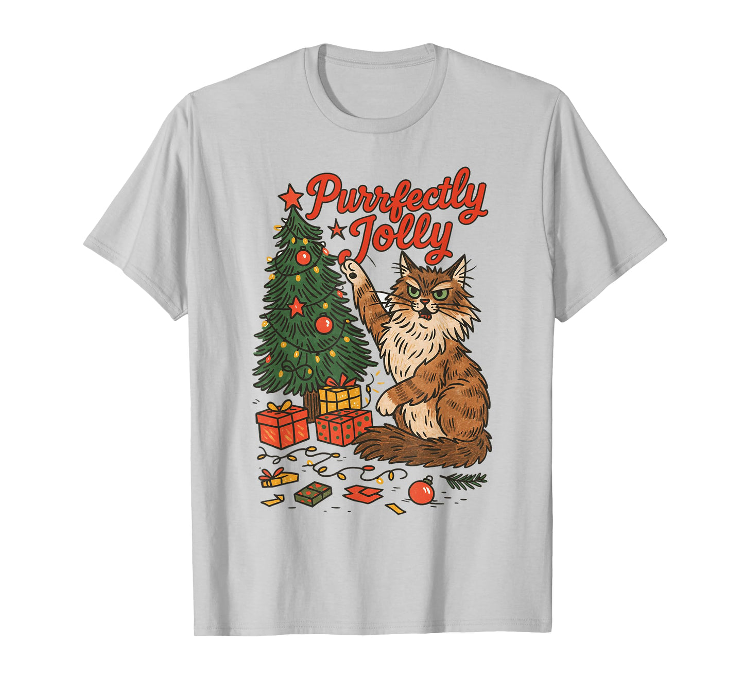 Christmas Xmas Vibes Cat Lover Cat Mom Purrfectly Jolly T-Shirt