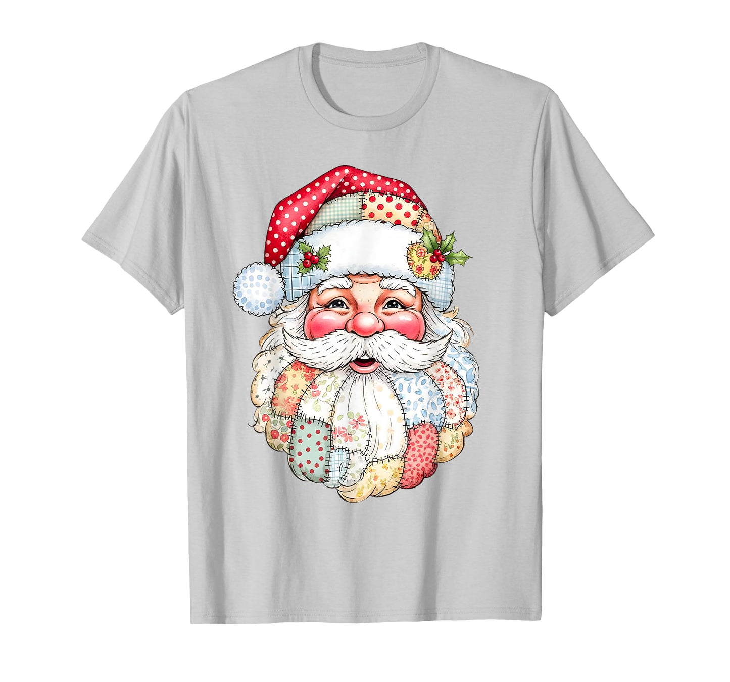 Merry Christmas Patchwork Santa Claus Face X-mas Holiday T-Shirt
