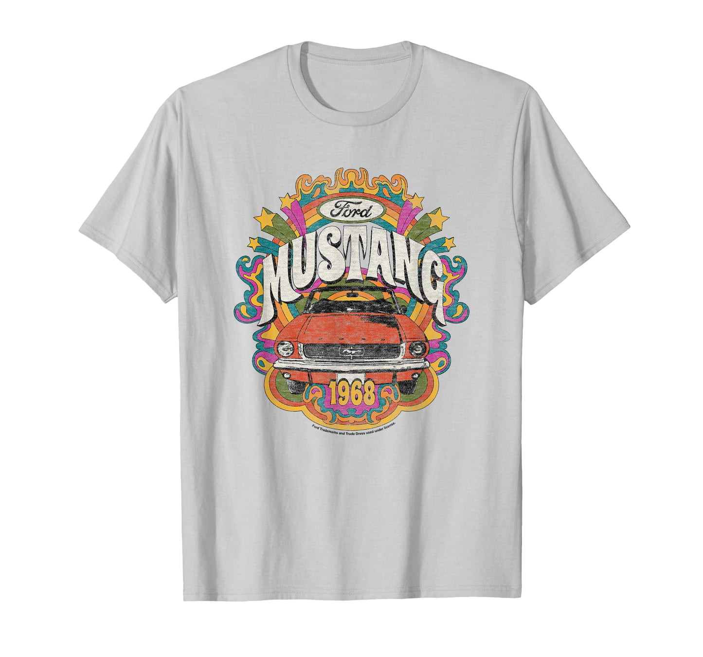 Ford - Vintage Red Mustang 1968 Rainbow Background Stars T-Shirt