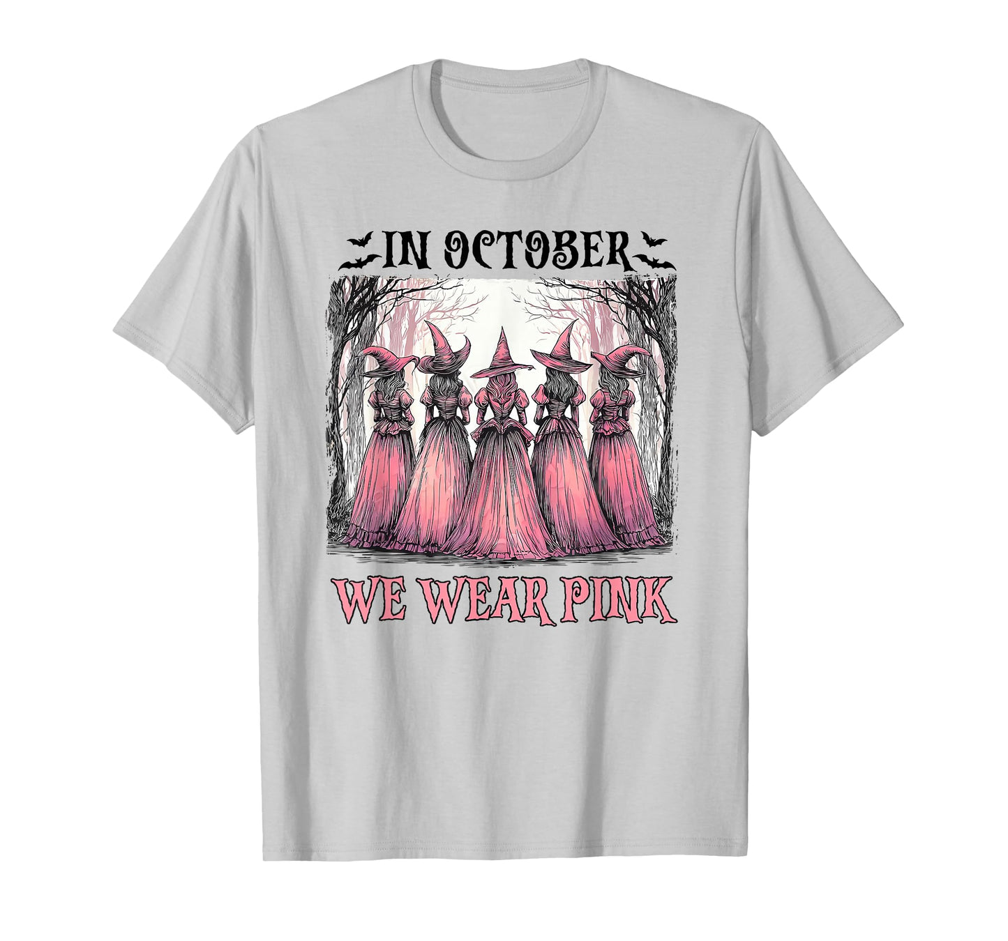 Witch in October We Wear Pink Breast Cancer Women Halloween T-Shirt
