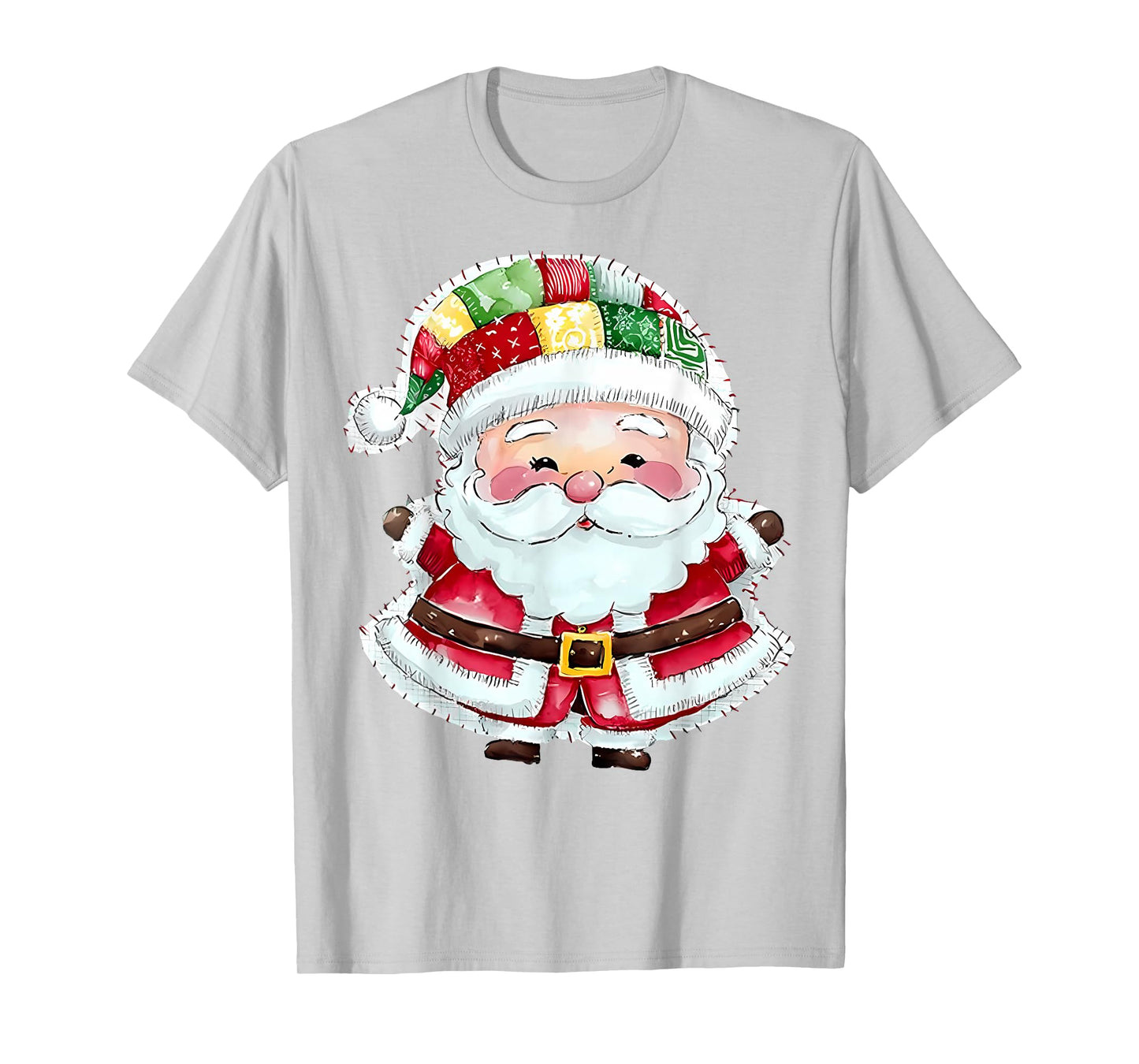 Cute Patchwork Santa Claus Christmas Xmas Men Women Kid Gift T-Shirt