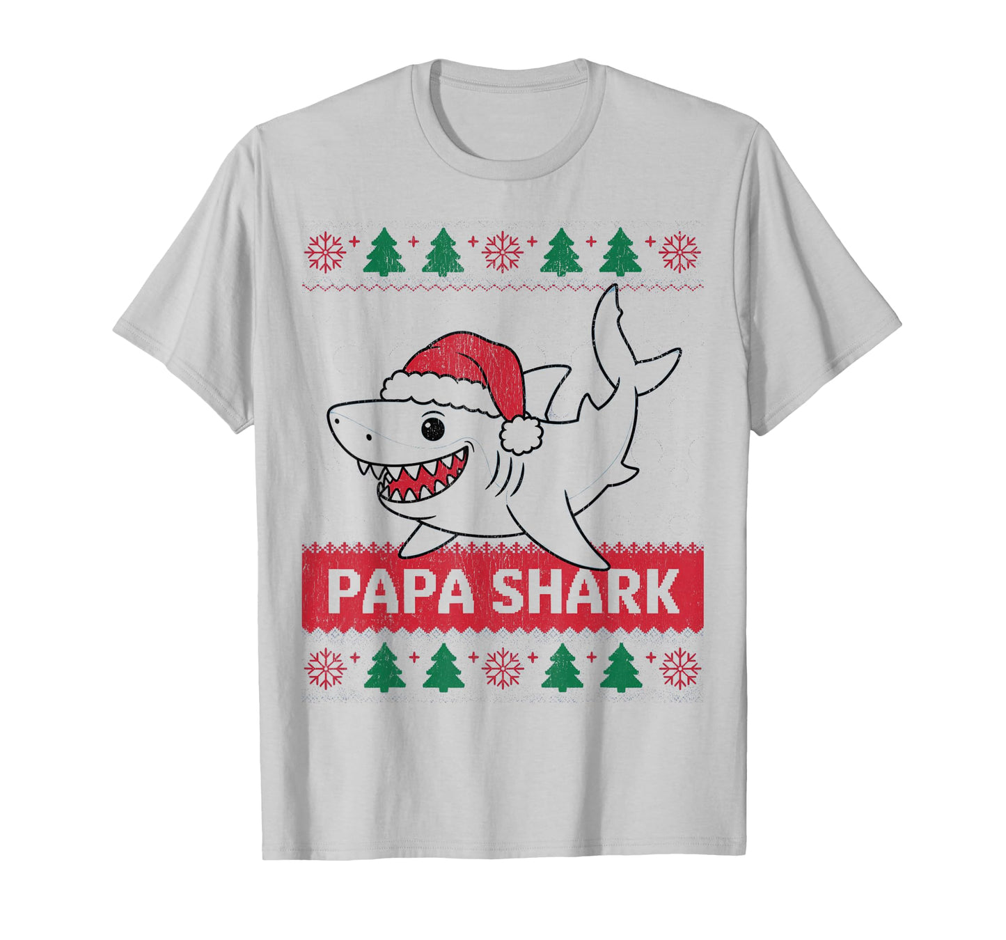 Papa Sharkmas Funny Shark Santa Hat Ugly Christmas Sweater T-Shirt