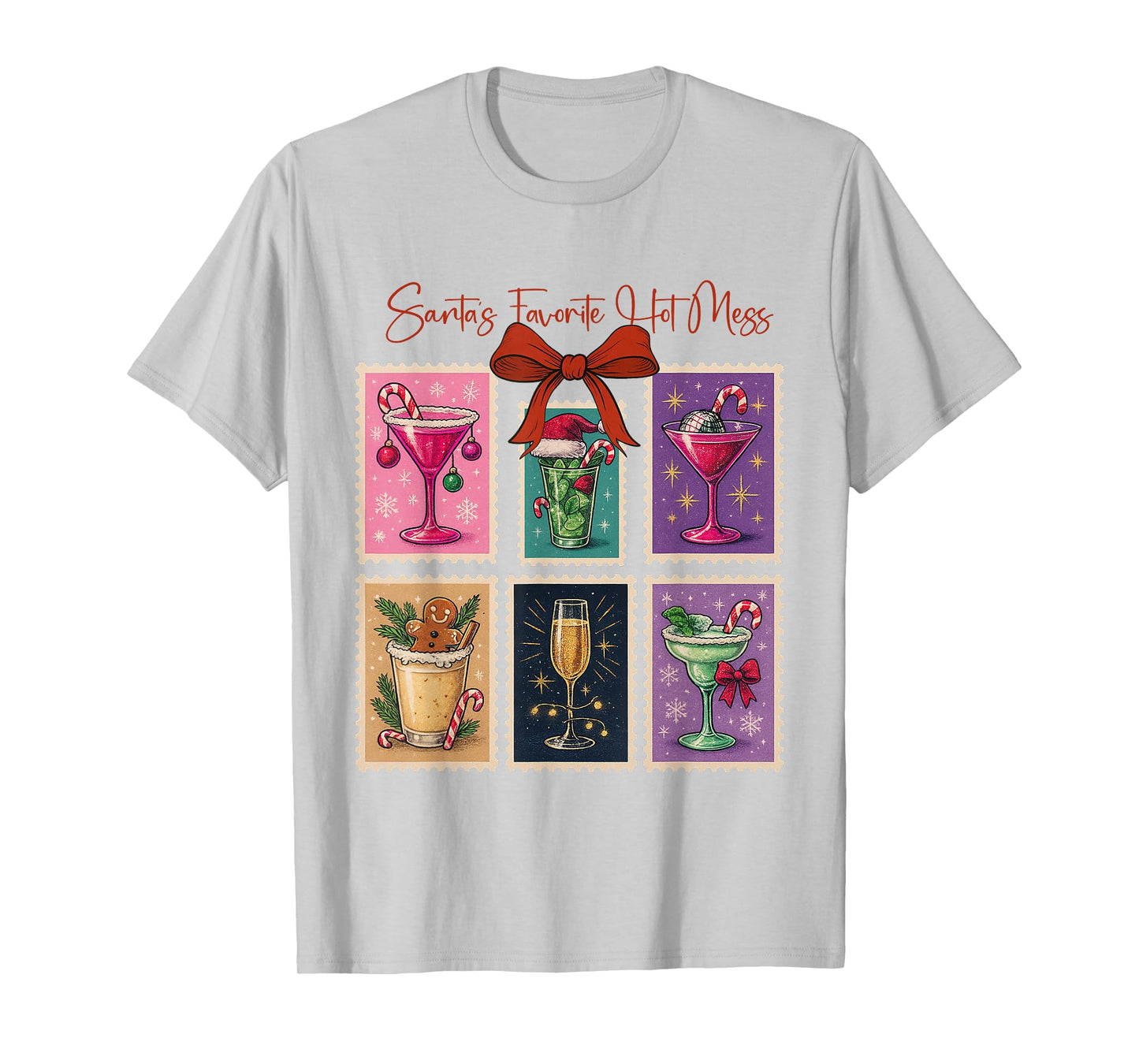 Santa's Favorite Hot Mess Santa Christmas Cocktail Stamps T-Shirt