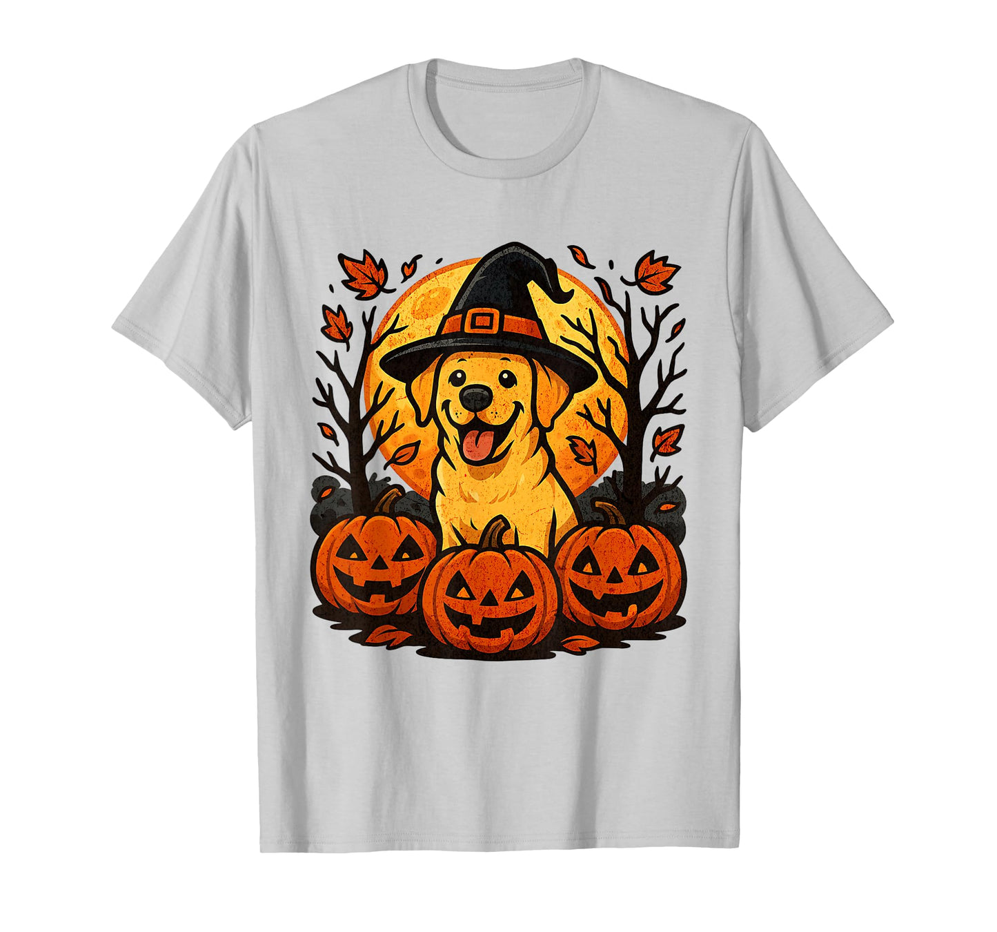 Halloween Labrador Retriever Witch Pumpkins Autumn Leaves T-Shirt