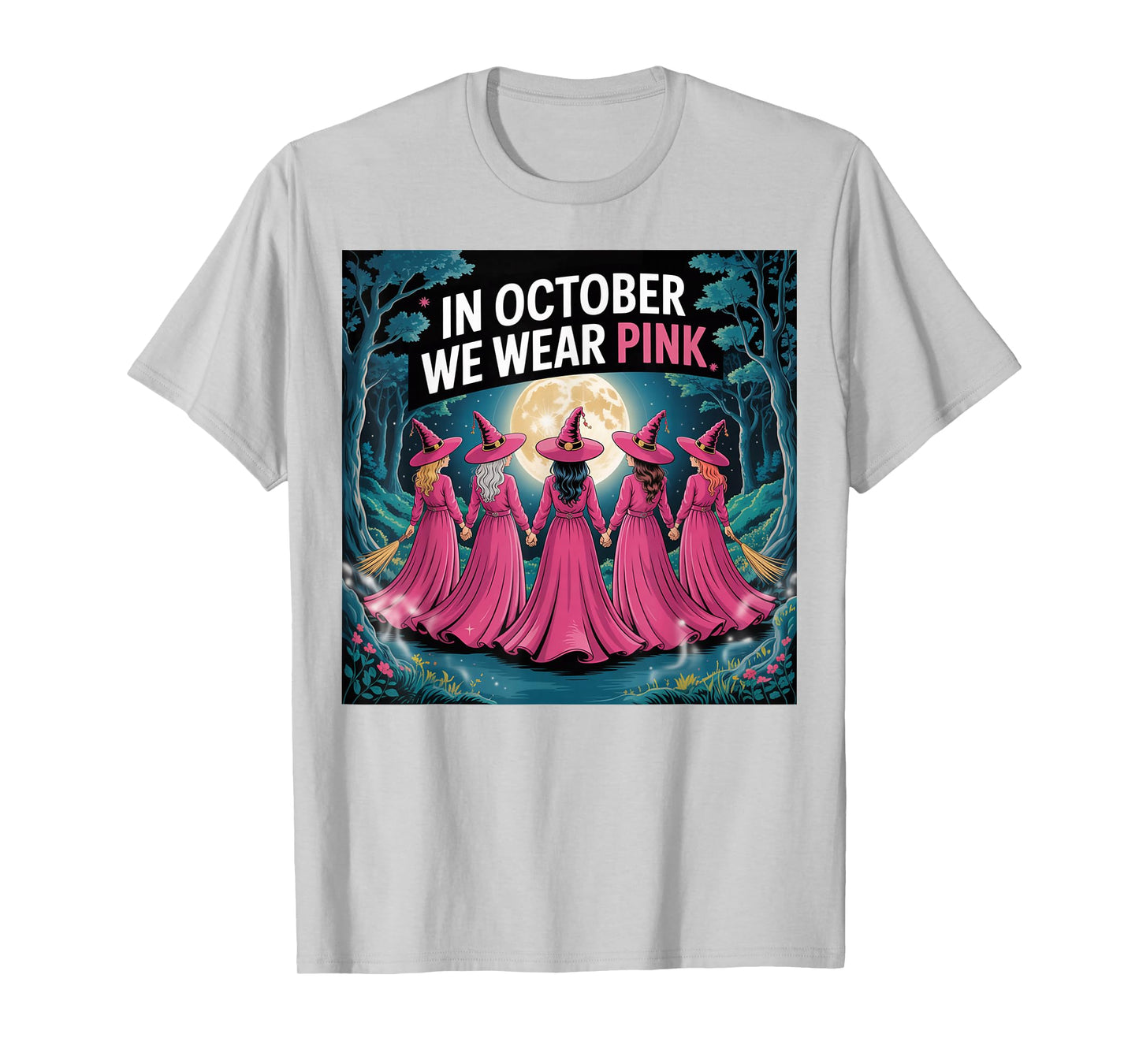 Halloween Breast Cancer Witch in October We Wear Pink T-Shirt